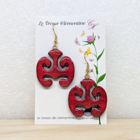 Boucles d'oreilles artisanales de style médieval rouge pailleté fait main