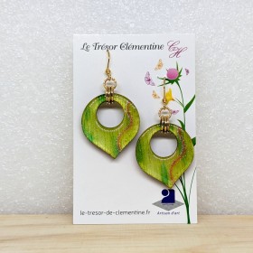 Paire de boucle d'oreille fantaisie collection "les pulpeuses" camaïeu de vert et bronze fait main