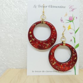 Créoles, boucle d oreille rouge passion paillettes or argent cuivre