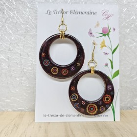 Créole grande boucle d'oreille noires et bulles scintillantes légère