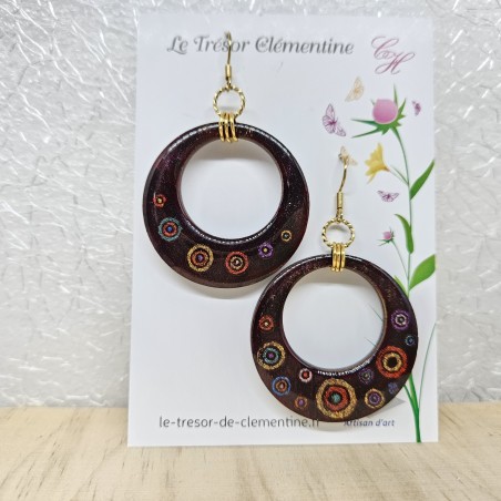 Créole grande boucle d'oreille noires et bulles scintillantes légère
