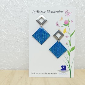 Boucle d'oreille pendante  turquoise et argent biface upcycling