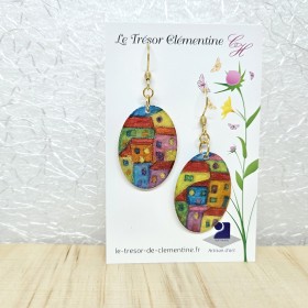 boucle d'oreille fantaisie femme Collection "Villages du soleil" ovale