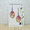 Paire de boucles d'oreilles artisanale ovale décor délicat rose, beige et argent verso violet et or