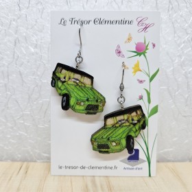 Paire de boucles d'oreille fantaisie modèle Méhari verte voiture Citroën mythique fait main
