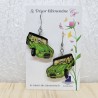 Paire de boucles d'oreille fantaisie modèle Méhari verte voiture Citroën mythique fait main