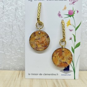 Boucles d'oreille fantaisies et originale effet métal, ronde réversible monture dorée acier inoxydable
