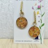 Boucles d'oreille fantaisies et originale effet métal, ronde réversible monture dorée acier inoxydable