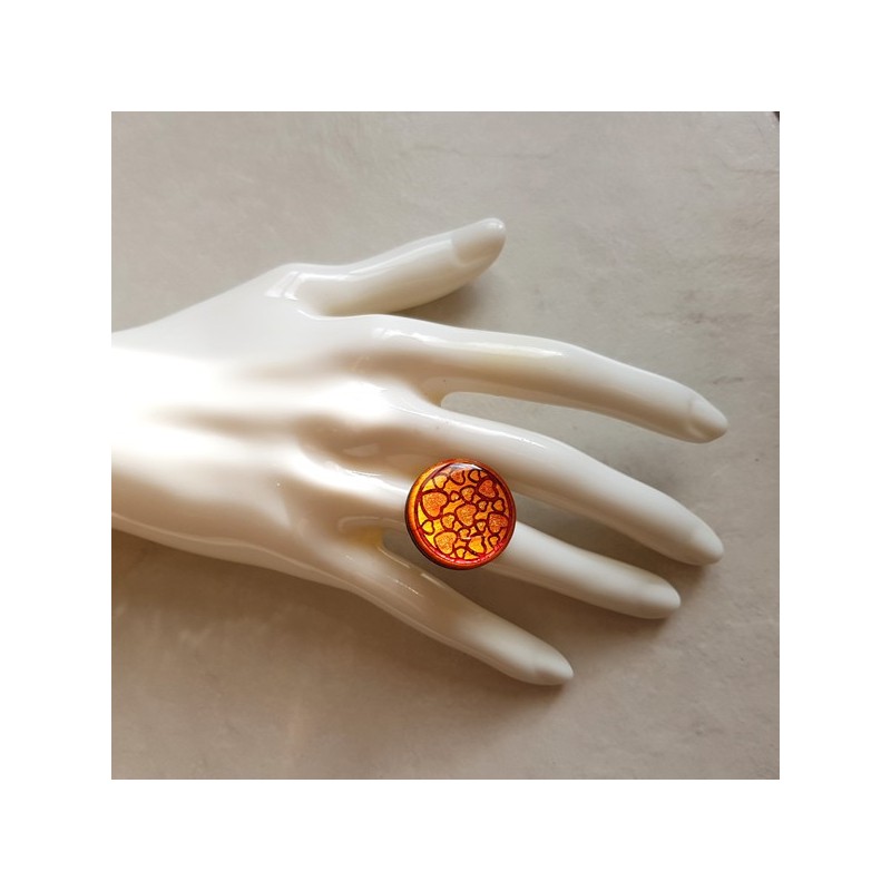 Bague originale coeur orangé/feu support réglable moderne Bague originale coeur orangé/feu support réglable moderne
