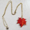 Collier sautoir grande  feuille d'érable femme mordorée chaîne réglable