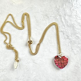 Collier pendentif petit coeur rose romantique baroque chaîne réglable fait main