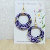 Boucle d'oreille fantaisie, grande créole  violet, blanc et anis