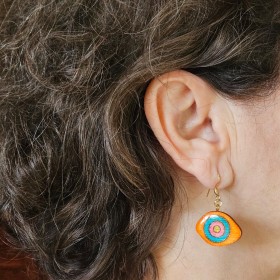 Boucle d'oreille fantaisie multicolore dissociée oblongue ou oeil  décalée dormeuse