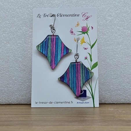 Paire de boucle d'oreille artisanale de la collection des acidulées camaïeu de bleu à violet avec dormeuse