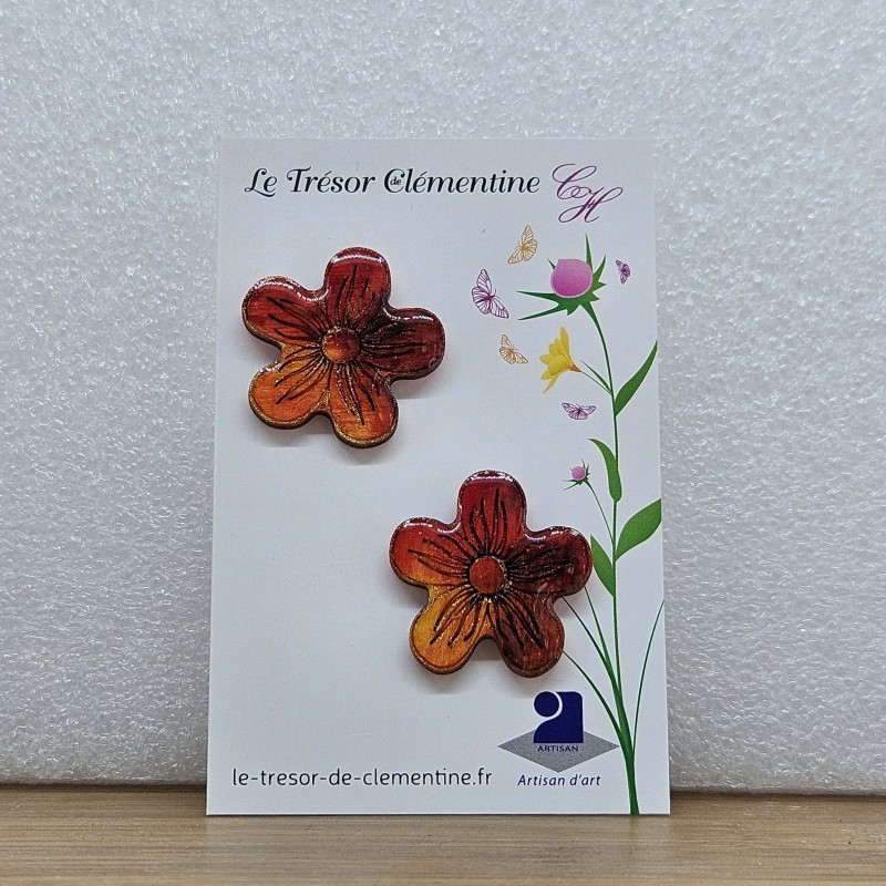 Bouton d'oreille forme fleur ton feu boucle d'oreille fantaisie fait main très légères