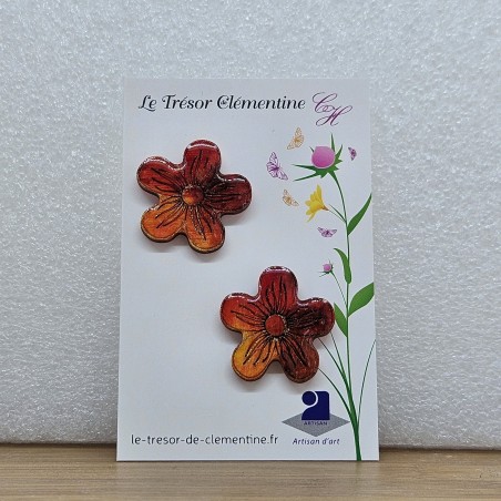 Bouton d'oreille forme fleur ton feu boucle d'oreille fantaisie fait main très légères