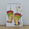 Boucle d'oreille artisanale visage de Nefertiti, rose fushia et vert amande fait main Collection les Féminines