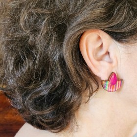 Boucles d'oreilles ethnique bijou fantaisie type inca vert à violet