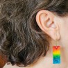 Boucle d'oreille fantaisie femme décor soleil multicolore rectangulaire monture dorée habille le visage
