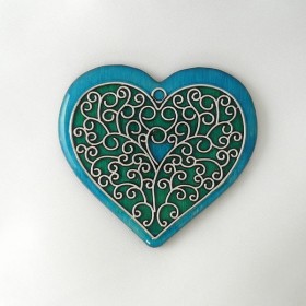 Broche coeur bleu et vert style baroque