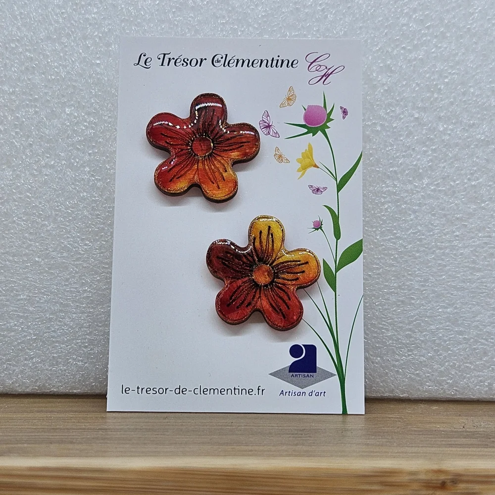 Bouton d'oreille forme fleur ton flammé boucle d'oreille fantaisie fait main