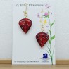 Paire de boucle d'oreille fantaisie "perle de rosée" rouge à paillettes dorées monture dormeuse. Fait main
