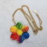 Collier femme pendentif de forme coeur fleur multicolore chaîne réglable fait main