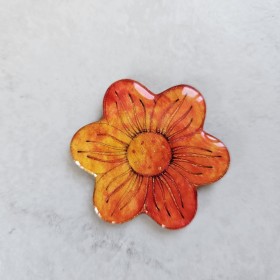 Broche fantaisie forme fleur romantique orangé feu, fait main