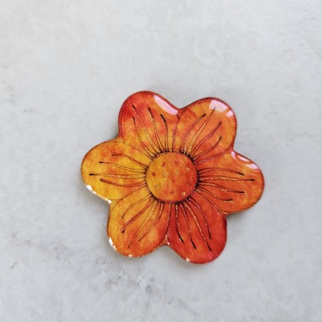 Broche fantaisie forme fleur romantique orangé feu, fait main
