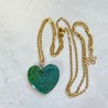 Collier  pendentif coeur décor baroque turquoise à vert et or réglable fait main