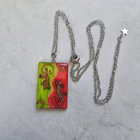 Collier sautoir pendentif salamandre artisanal fait main chaîne réglable