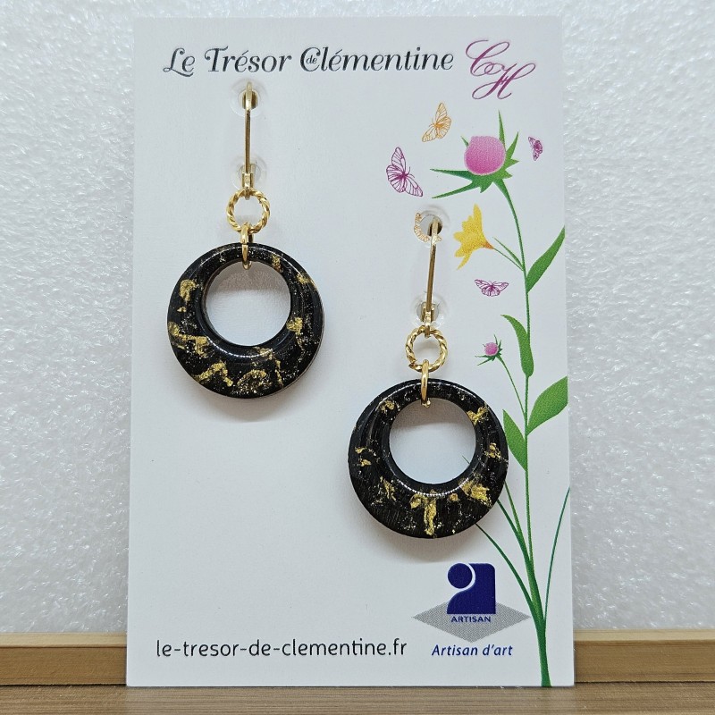 Petite Créole noire et dorée, boucle d'oreille boucles d'oreilles fantaisie chic Petite Créole noire et dorée, boucle d'oreille boucles d'oreilles fantaisie chic