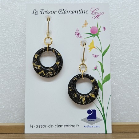 Petite Créole noire et dorée, boucle d'oreille boucles d'oreilles fantaisie chic