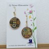 Boucle d'oreille artisanale biface doré à multicolore décor steampunk - engrenages, monture dormeuse inox