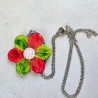 Collier artisanal pendentif fleur rose anis et blanc chaîne réglable fait main