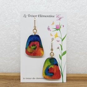 Boucle d'oreille fantaisie acidulée multicolore fondu dormeuse dorée