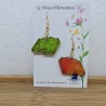 Boucles d'oreille fantaisie ludique forme livre couleur anis et ton feu fait main