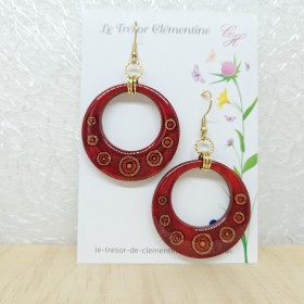 Créole grande boucle d'oreille rouge et bulles scintillantes légère