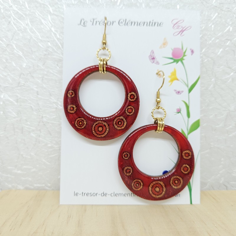 Créole grande boucle d'oreille rouge et bulles scintillantes légère