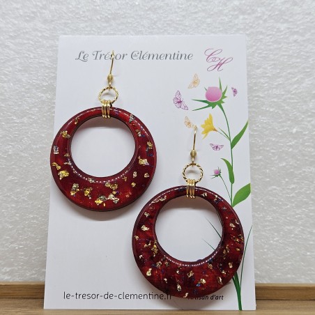 Créoles, boucle d'oreille fantaisie rouge passion avec dormeuse