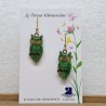 Boucle d'oreille fantaisie femme forme chouette vert et doré fait main