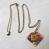 Sautoir artisanal décor village soleil multicolore fait main réglable