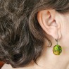 Boucle d'oreille artisanale vert à multicolore steampunk - engrenages, dormeuse inox habille le visage