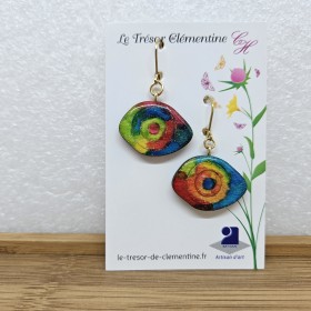 boucles d'oreilles fantaisie collection les acidulées multicolore fondu originale sur dormeuse dorée décor peint à la main