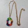 Collier ou sautoir femme avec pendentif de forme originale multicolore chaîne réglable acier inoxydable fait main