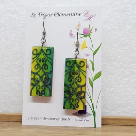 Boucles d'oreilles  artisanales Rectangulaires Turquoise - Décor Volutes & Arabesques
