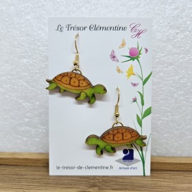 Boucles d'oreilles fantaisie forme tortue vert et orangé fait main