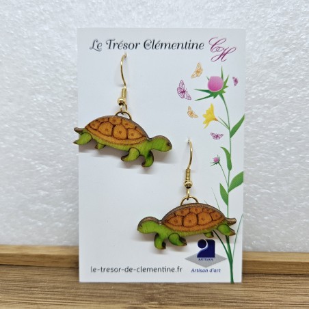 Boucles d'oreilles fantaisie forme tortue vert et orangé fait main