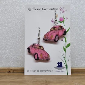 Boucles d'oreilles Coccinelle Rose - Voiture Mythique & Acier Inox