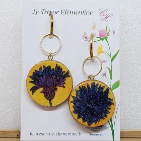 Grandes boucles d'oreilles fleuries - Bleuets stylisés - monture acier inoxydable